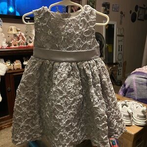 Rare Editions Silver Floral Kids Formal Dress